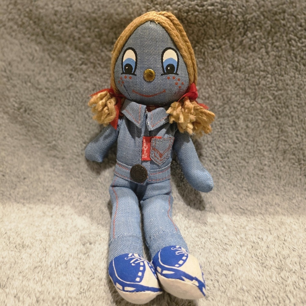 Levi's Denim Rag Doll 1970's Knickerbocker Good Condition Plush Approx 10 inches